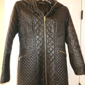 Via Spiga Quilted Black Puffer with Gold Zippers